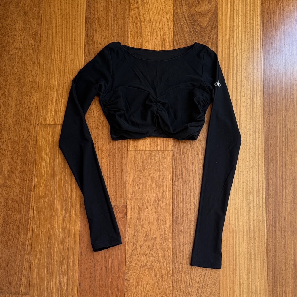 Alo Black Mesh Long Sleeve Crop Top